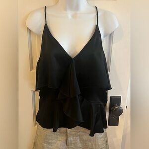 Alice + Olivia Elegant Black Ruffle Cami Top L